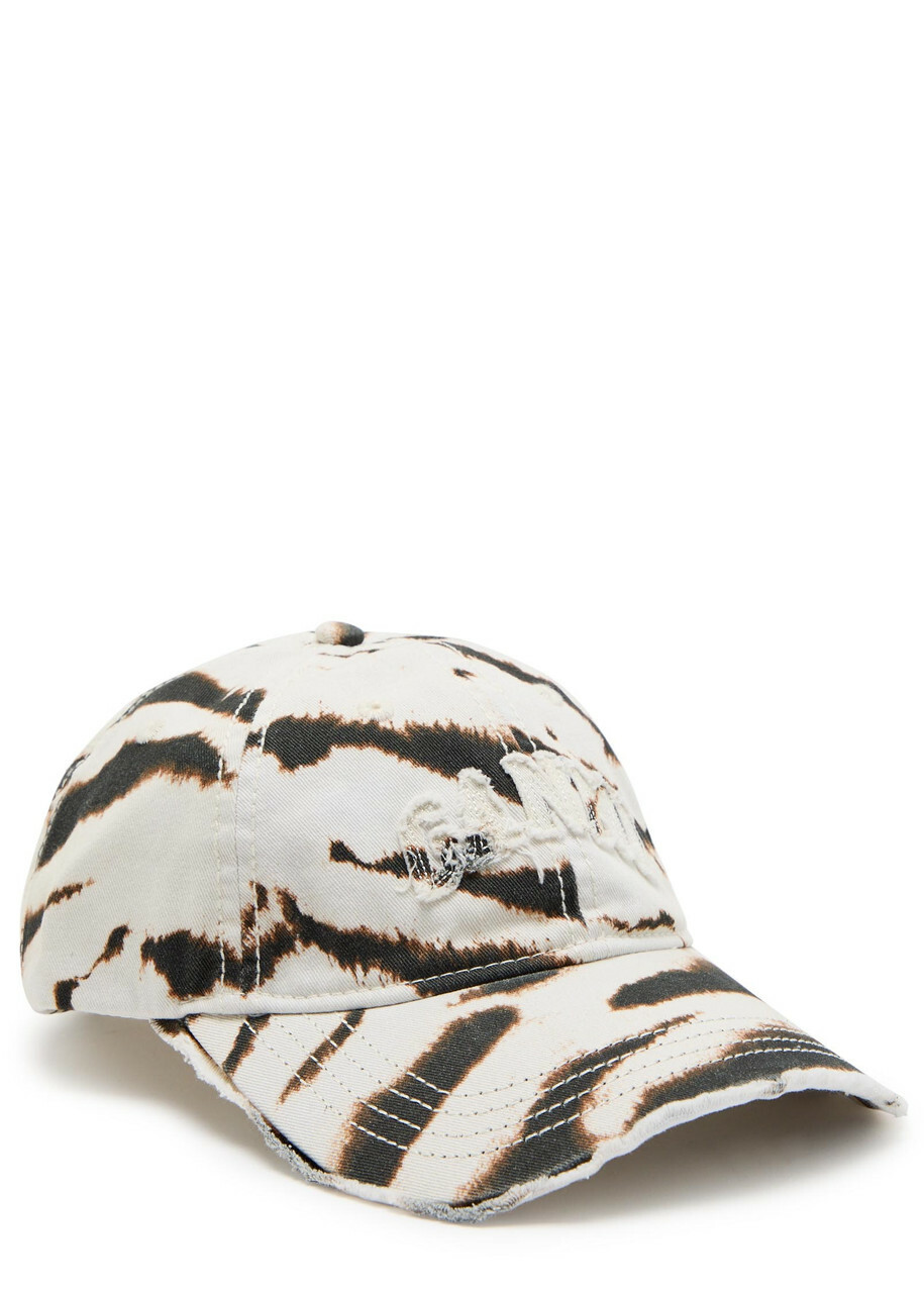 Ganni Logo-appliqué Zebra-print Cotton cap - Cream - One Size