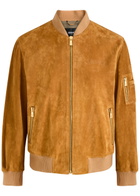 Versace Logo-debossed Suede Bomber Jacket Tan