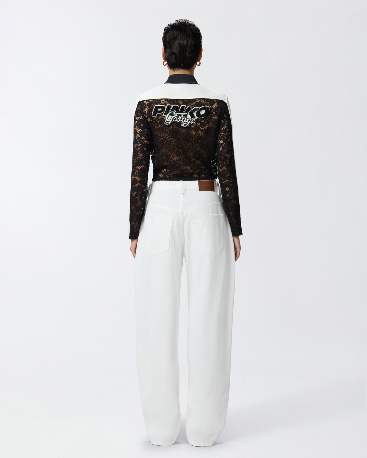Pinko Light Lace Jacket With Embroidered Patches Black/White