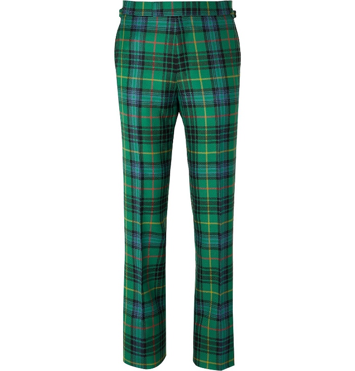 Photo: Kingsman - Slim-Fit Checked Wool-Flannel Trousers - Green