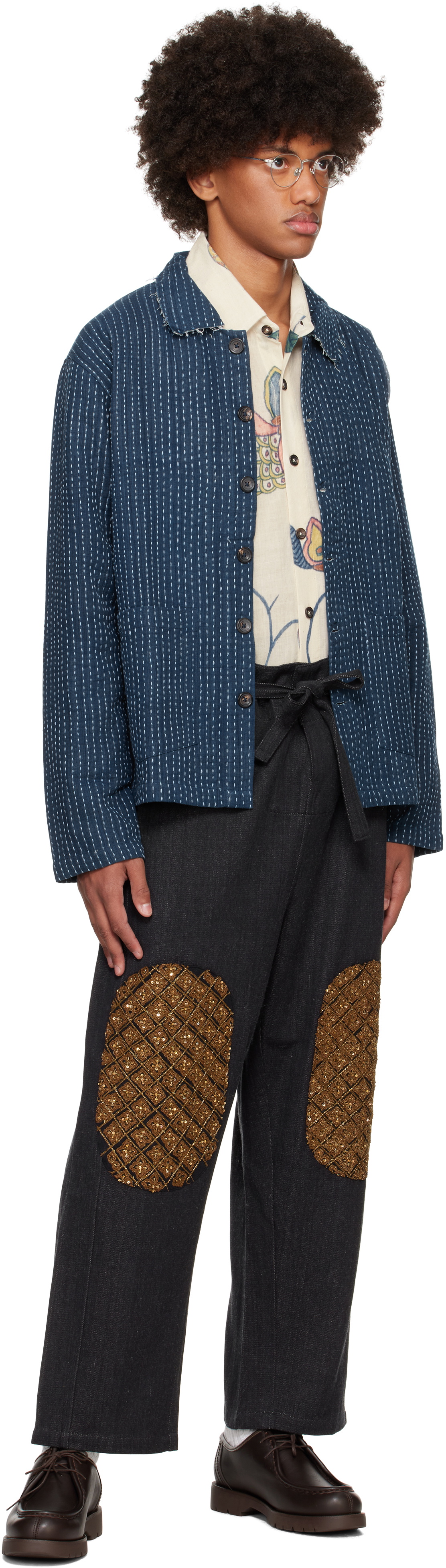 Kartik Research Blue Kantha Cropped Jacket Kartik Research