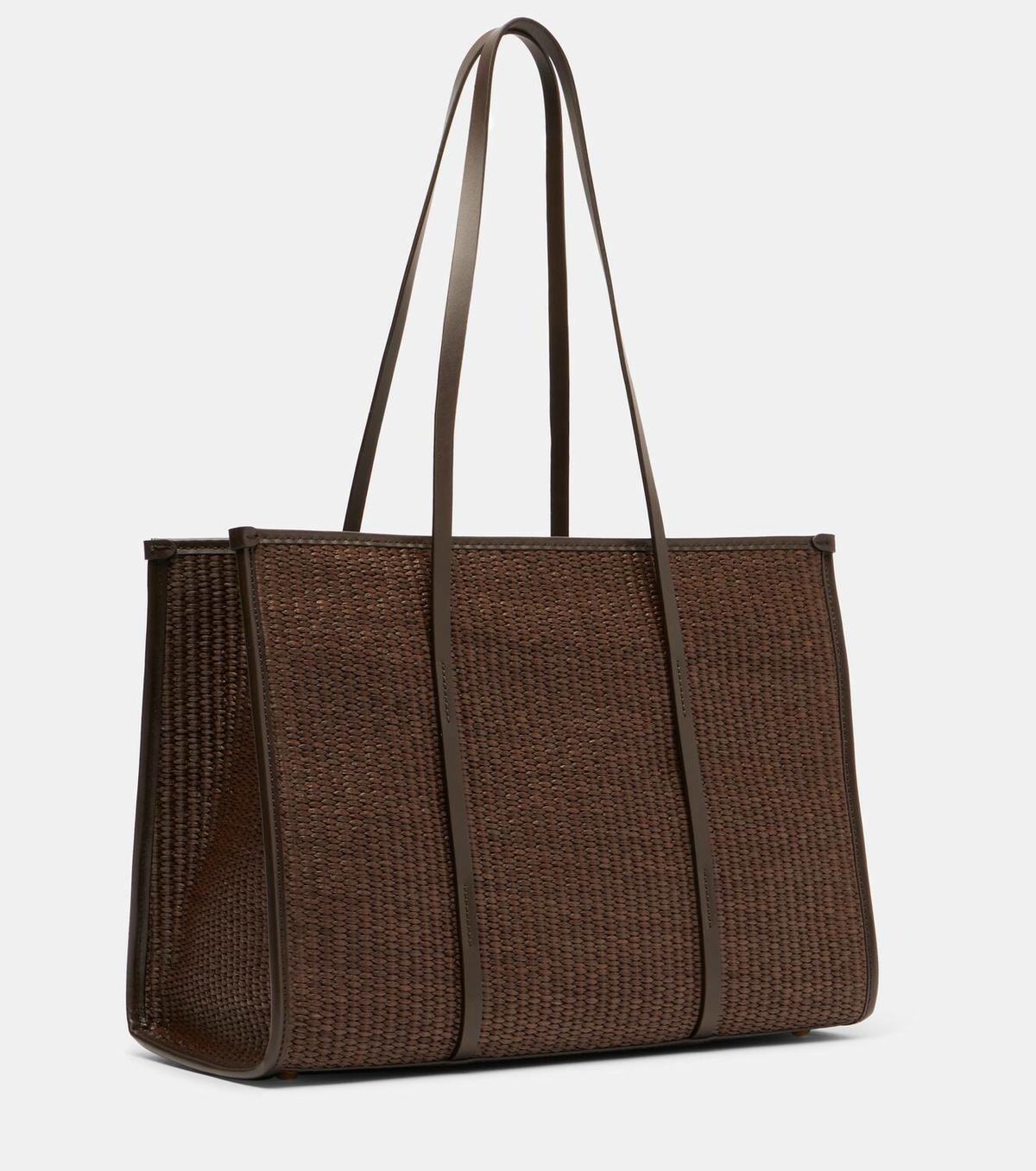 【DEMELLIER】 Capri leather-trimmed raffia tote bag The Capri | Warm Raffia Tan Smooth Ecru Stitching | DeMellier