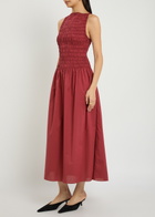 Faithfull The Brand Margot Shirred Cotton Midi Dress Dark Pink