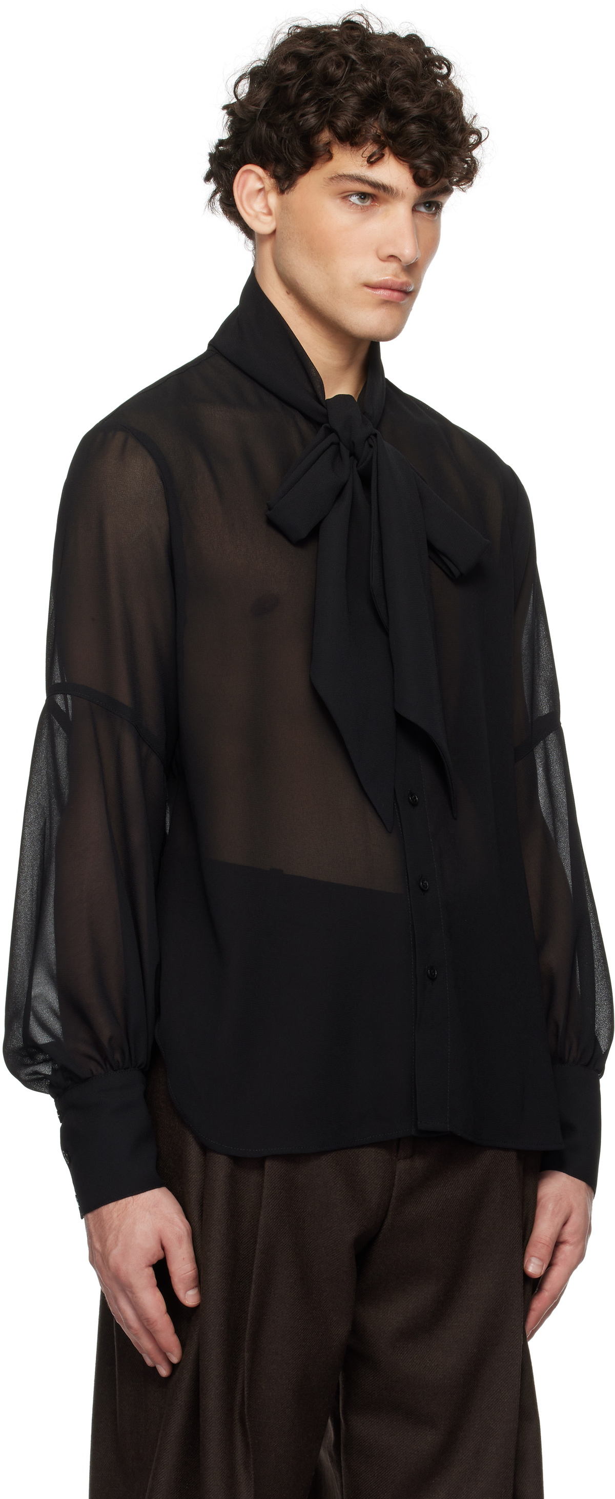 Anna Sui Black Georgette Tie Neck Blouse