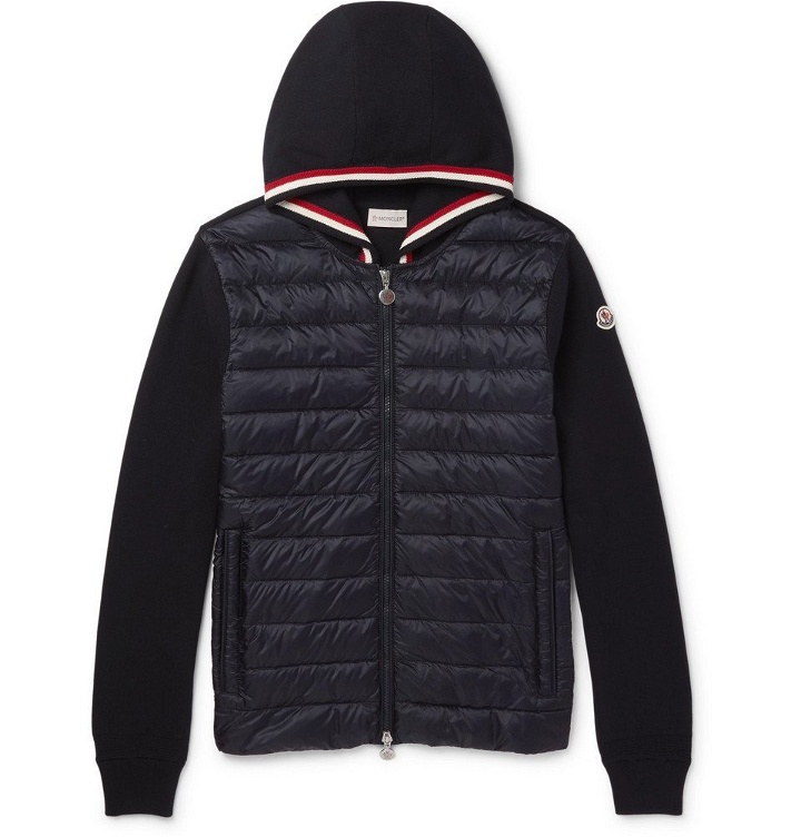 Photo: Moncler - Cotton and Quilted Shell Down Zip-Up Hoodie - Men - Navy