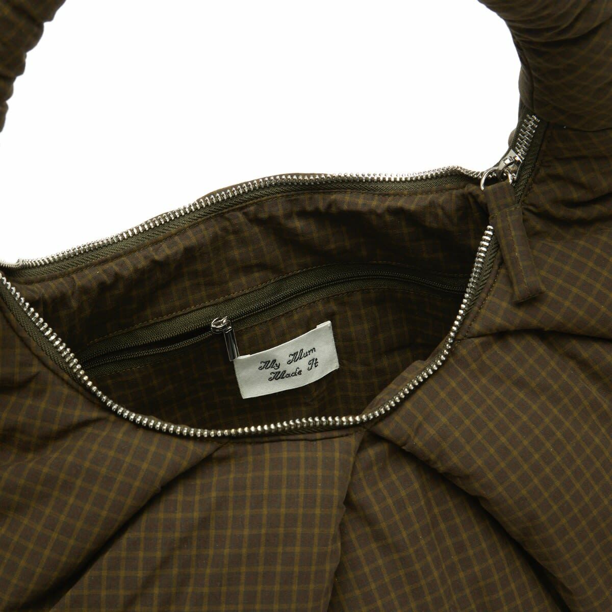 My Mum Made It Women's Large Pleat Puffer Tote Bag in Ivy Check 