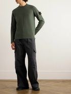 Stone Island - Logo-Appliquéd Basketweave Wool-Blend Sweater - Green