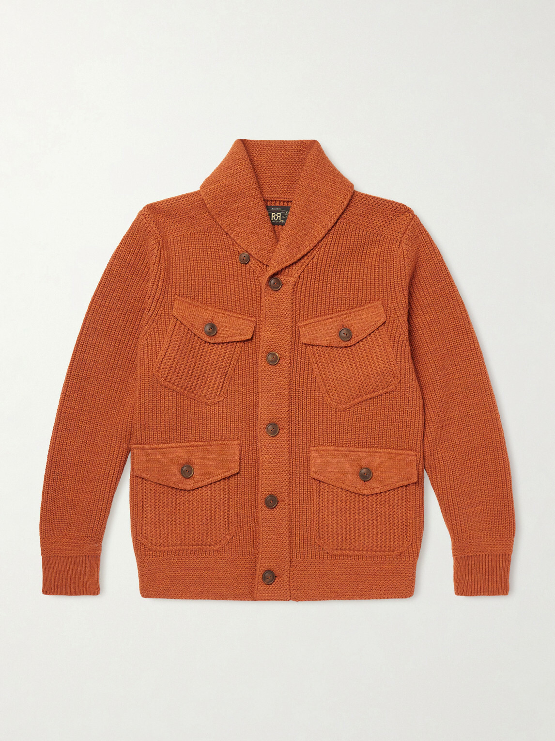 RRL - Shawl-Collar Ribbed Cotton and Wool-Blend Cardigan - Orange