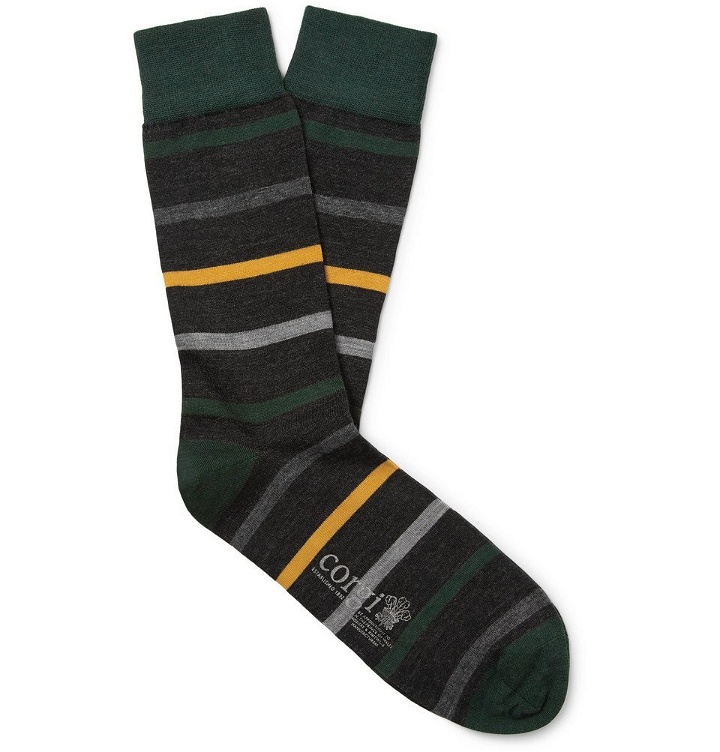 Photo: Corgi - Striped Wool-Blend Socks - Green