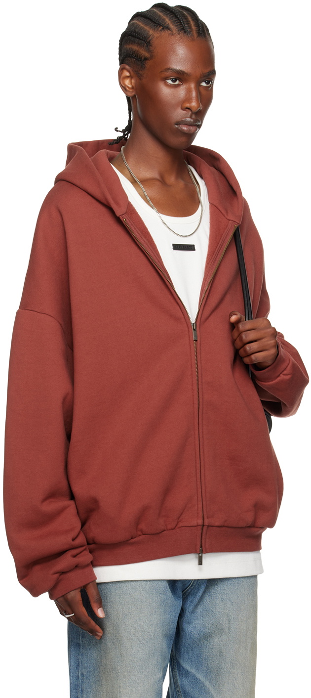 Fear of God ESSENTIALS Burgundy Full-Zip Hoodie Fear Of God Essentials