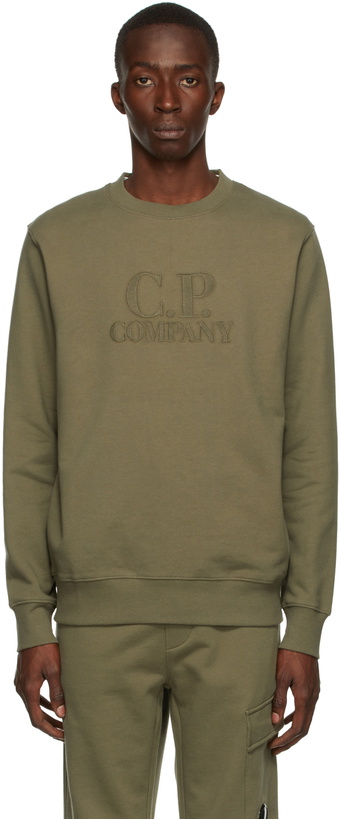 Photo: C.P. Company Khaki Diagonal Raised Fleece Logo Sweatshirt