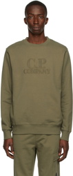 C.P. Company Khaki Diagonal Raised Fleece Logo Sweatshirt