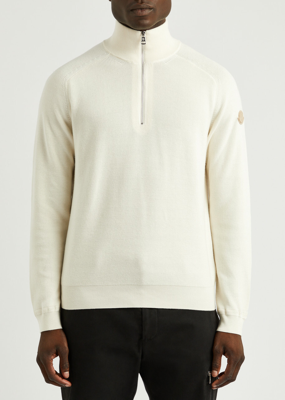 Moncler Half-zip Cotton-blend Jumper Cream