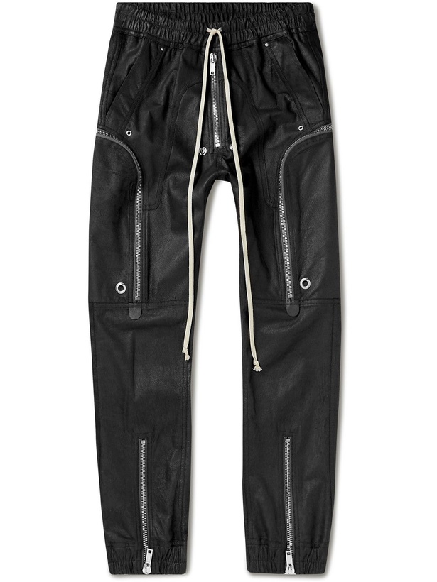 Photo: Rick Owens - Bauhaus Slim-Fit Tapered Leather Drawstring Cargo Trousers - Black