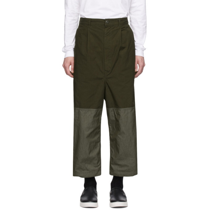 Photo: Comme des Garcons Homme Khaki Multi-Fabric Garment-Dyed Trousers