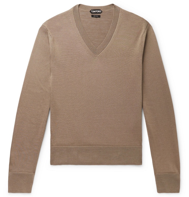 Photo: TOM FORD - Slim-Fit Silk and Wool-Blend Sweater - Neutrals