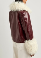 Kitri Bonnie Faux Shearling-trimmed Vinyl Jacket Burgundy