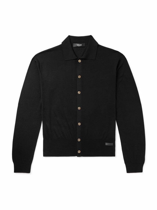 Photo: Versace - Logo-Appliquéd Silk and Cotton-Blend Cardigan - Black