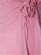 BLUMARINE Ruffled Silk Long Dress W/rose