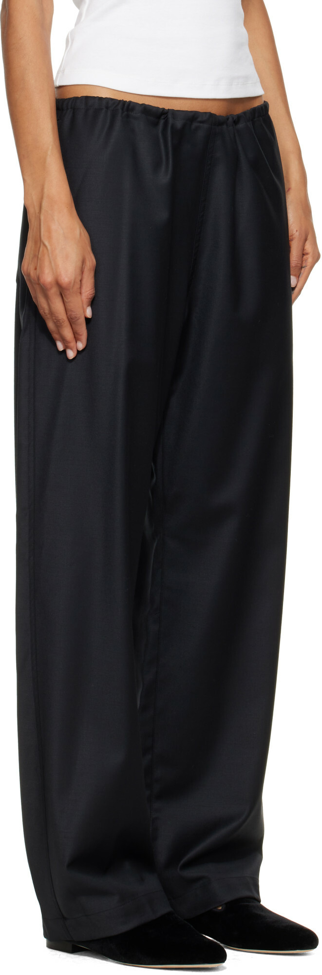 ssstein Black Wool Silk Drawstring Easy Trousers