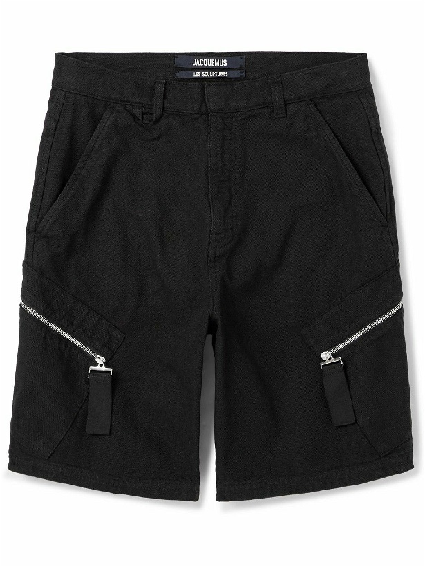 Photo: Jacquemus - Marrone Straight-Leg Zip-Embellished Cotton-Canvas Shorts - Black