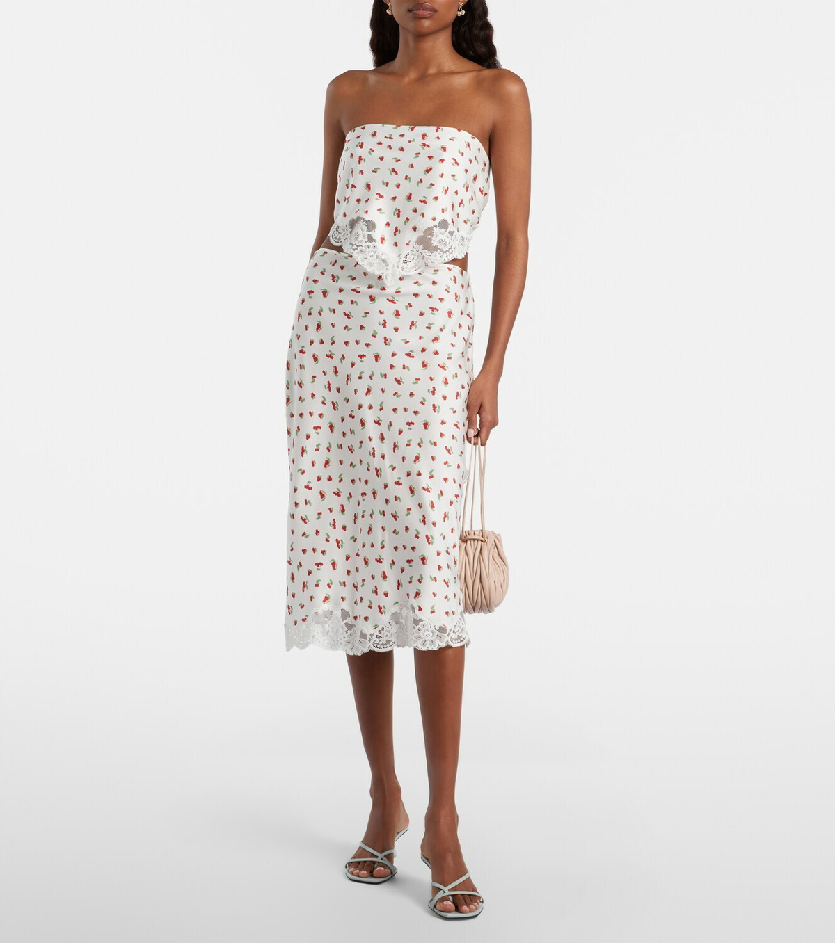 Posse Fae lace-trimmed printed midi skirt