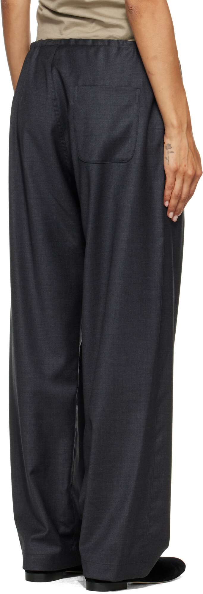 ssstein Gray Wool Silk Drawstring Easy Trousers