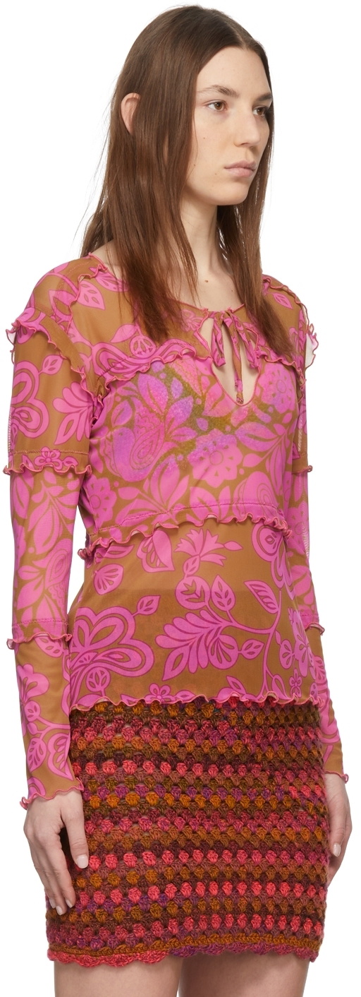 Anna Sui Pink Paradisiac Combo Mesh T-Shirt