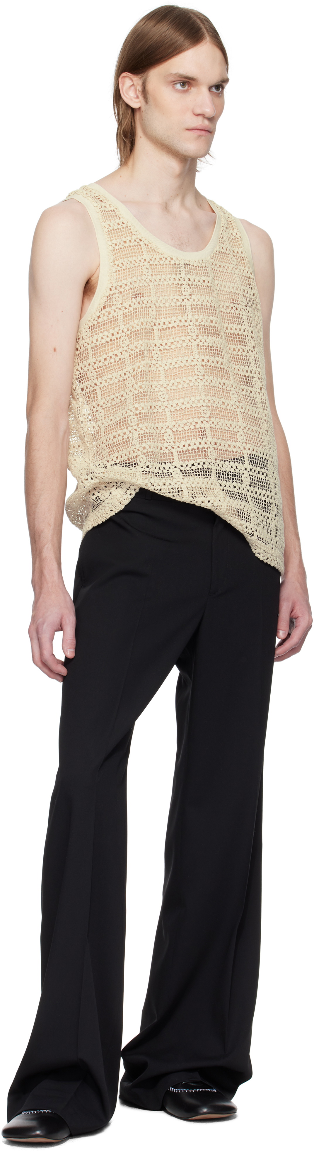 CMMN SWDN SSENSE Exclusive Beige Crocheted Cotton Tank Top