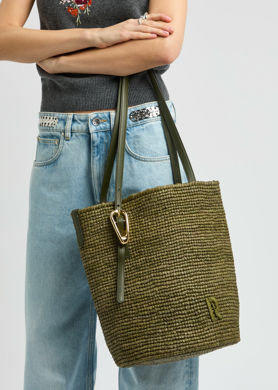 Rabanne Logo Raffia Tote - Khaki - One Size