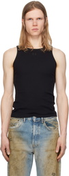 GANNI Black Soft Cotton Rib Tank Top
