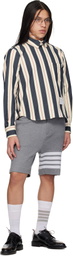 Thom Browne Navy & White Stripe Seersucker Zip Shirt