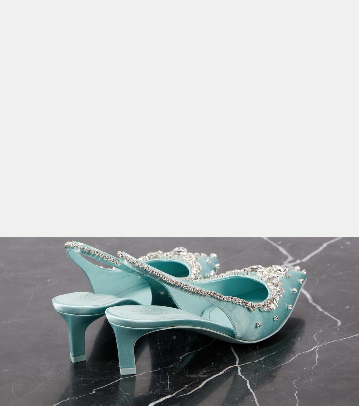 Gucci Crystal-embellished satin slingback pumps Gucci