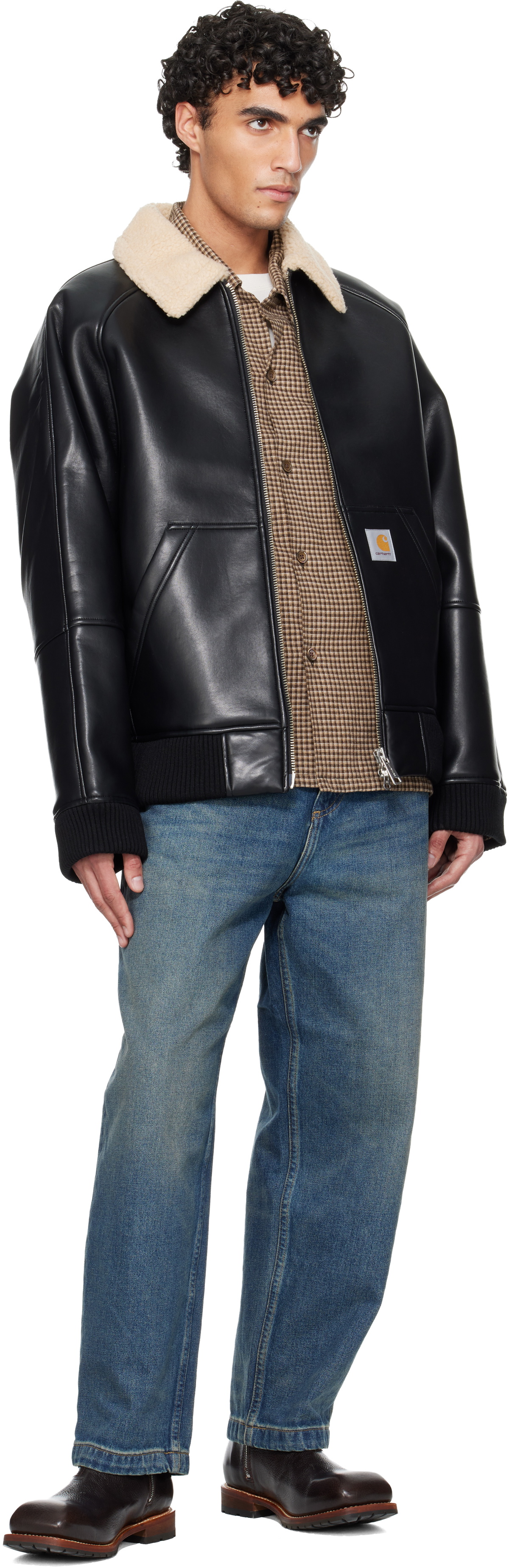 Carhartt Work In Progress Black Shepton Faux-Leather Jacket