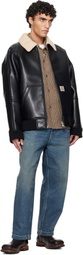 Carhartt Work In Progress Black Shepton Faux-Leather Jacket