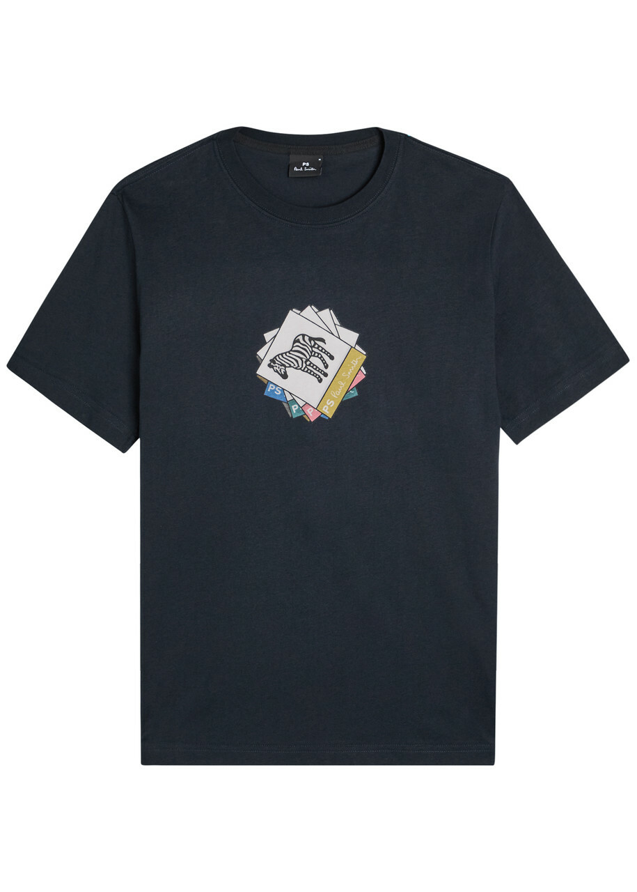 PS Paul Smith Zebra Printed Cotton T-shirt Navy