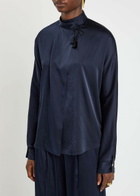 Forte_forte Wrap-front Stretch-silk Blouse Dark Blue