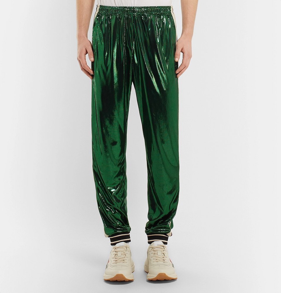 Gucci - Tapered Webbing-Trimmed Coated-Jersey Track Pants