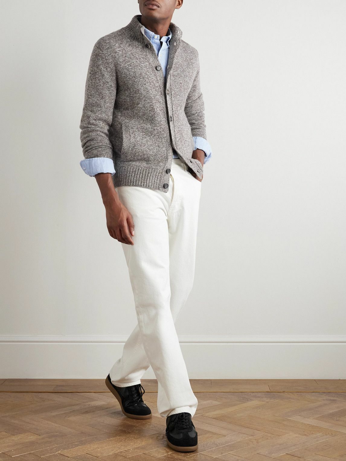 Incotex - Slim-Fit Wool-Mouliné Cardigan - Brown