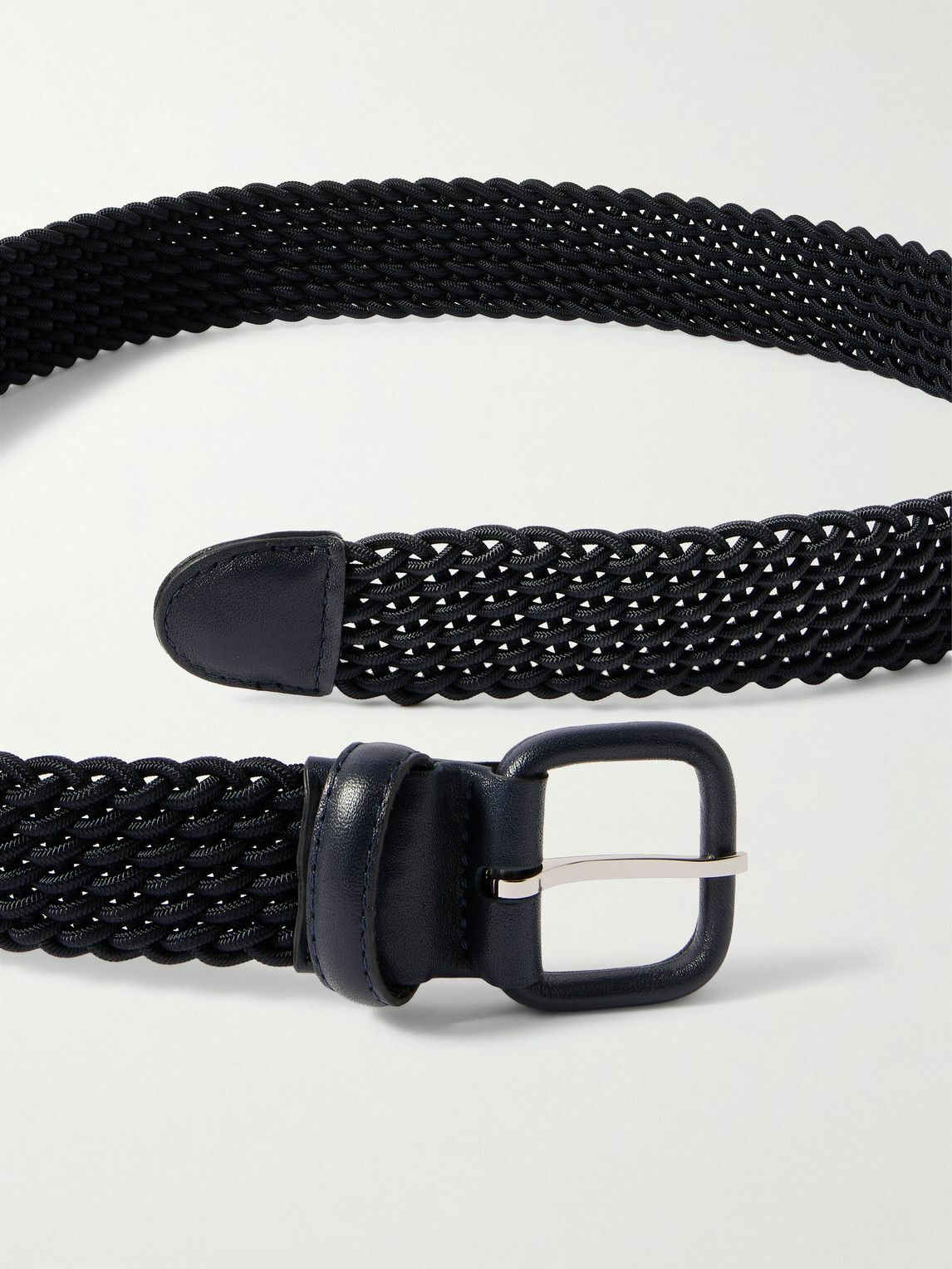 Charvet - Leather-Trimmed Woven Cord Belt - Blue