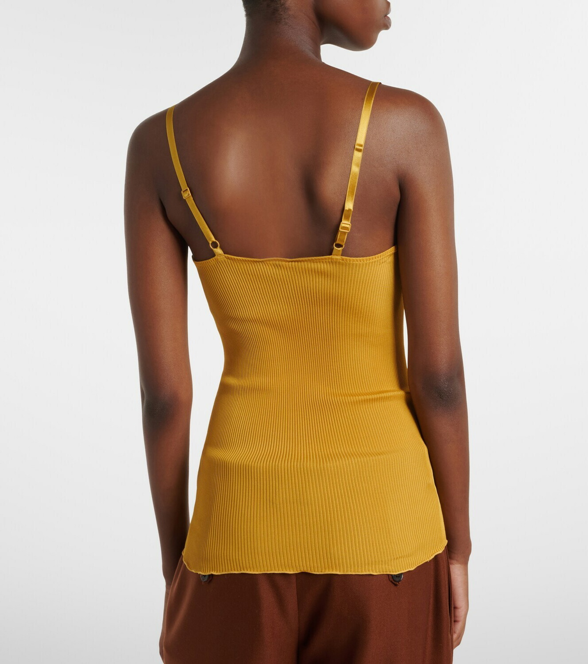 Saint Laurent Lace-trimmed ribbed-knit silk tank top