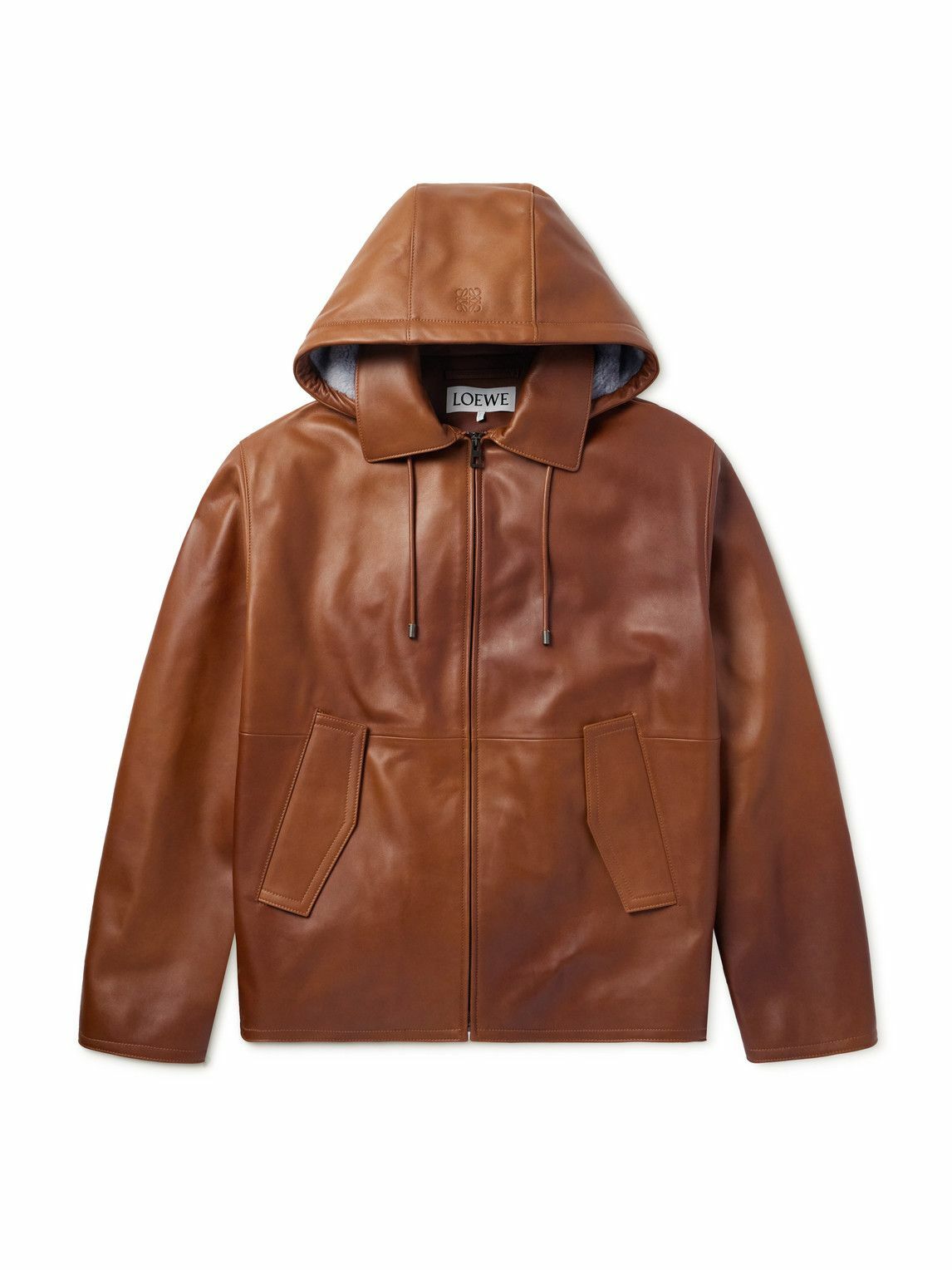 LOEWE - Shearling-Trimmed Leather Hooded Jacket - Brown