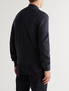 TOM FORD - Merino Wool and Suede Zip-Up Cardigan - Blue