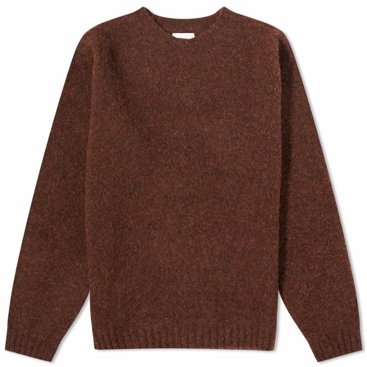 Photo: Norse Projects Men's Birnir Brushed Lambswool Crew Jumper in Rust Brown
