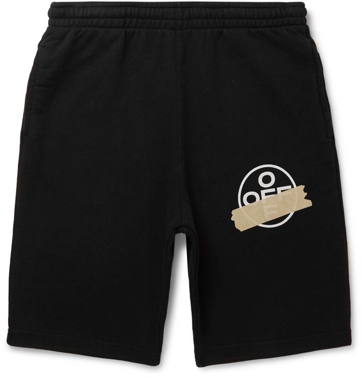 Photo: Off-White - Logo-Print Loopback Cotton-Jersey Shorts - Black