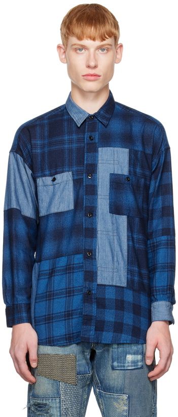 Photo: FDMTL Blue Plaid Patchwork Shirt