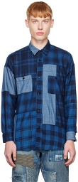 FDMTL Blue Plaid Patchwork Shirt