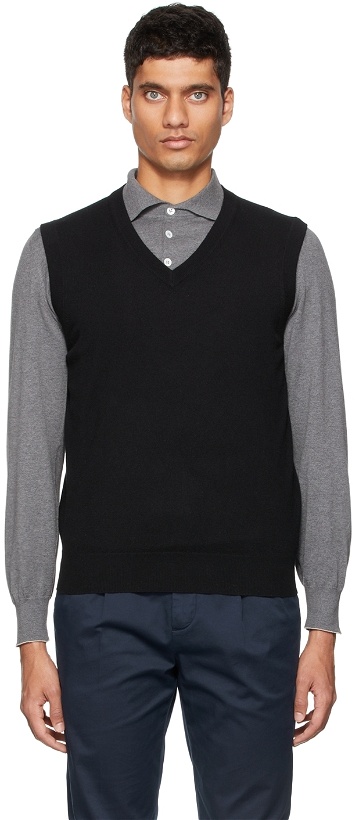 Photo: Brunello Cucinelli Black Cashmere V-Neck Vest