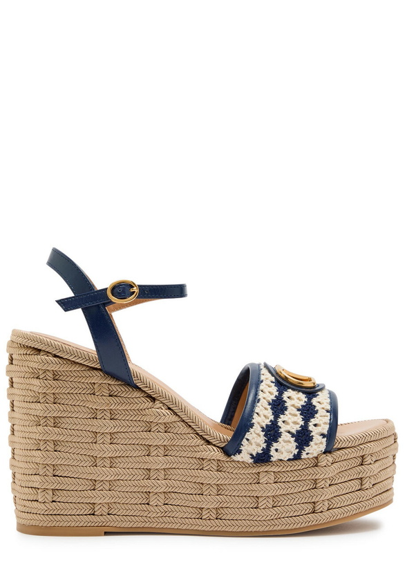 Photo: Valentino Garavani Vlogo Striped-knit and Leather Platform Espadrilles Black