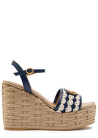 Valentino Garavani Vlogo Striped-knit and Leather Platform Espadrilles Black